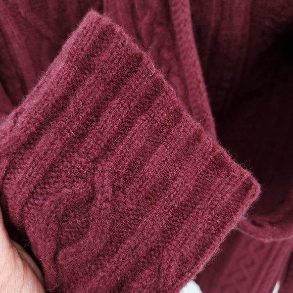 Y2K Eddie Bauer Lambswool-Blend Chunky Hooded Cardigan Sweater L Tall Red - Picture 14 of 16